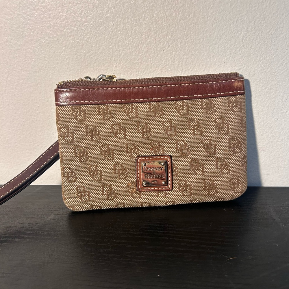 Dooney & Bourke Tan and Brown Monogram Wristlet